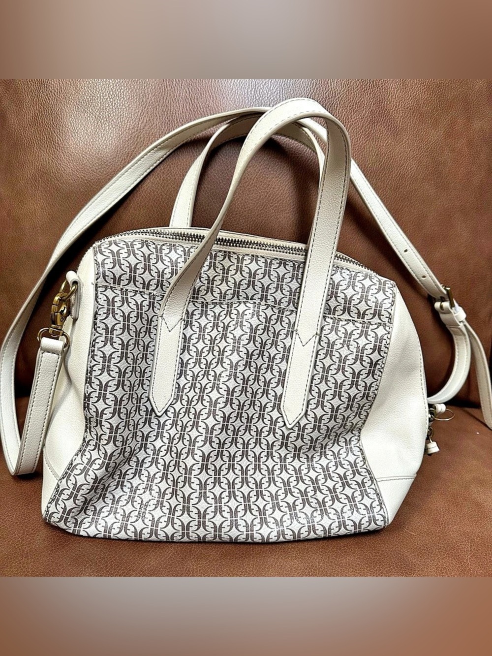 Fossil Monogram Shoulder Bag in White & Gray